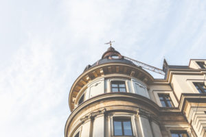 Architecture in Hamburg - A building with a facade, windows and dome. Architecture in Hamburg - A building with a facade, windows and dome.